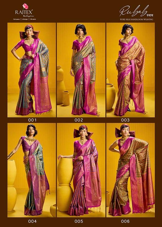 Rubab By Rajtex 01 To 06 Series Indian Traditional Wear Collection Beautiful Stylish Fancy Colorful Occasional Wear Pure Silk Sarees At Wholesale Price